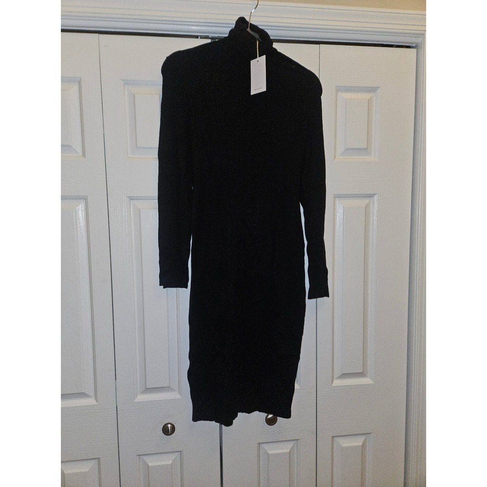 Lovers and Friends Black Ribbed Knit Turtleneck Midi Dress Long Sleeve Size S